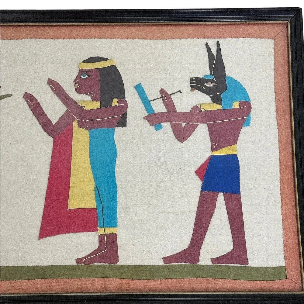 Vintage Handmade Egyptian Papyrus Framed Wall Art Horus Anubis Isis 49